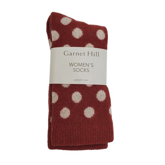 New Garnet Hill Dot Socks 9-11 Warm Cozy Cashmere Blend Crew Orange Holiday Gift - Picture 2 of 6